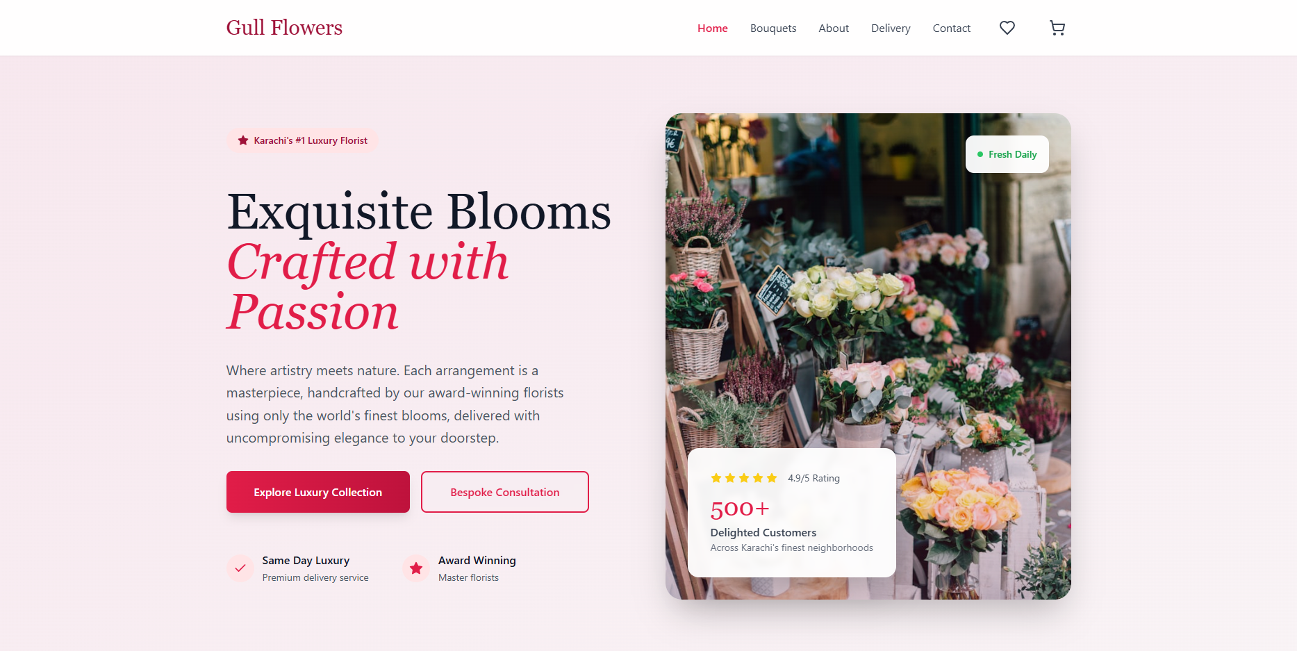 Gull Flowers — Luxury Local Florist Concept Site Interface Screenshot 1